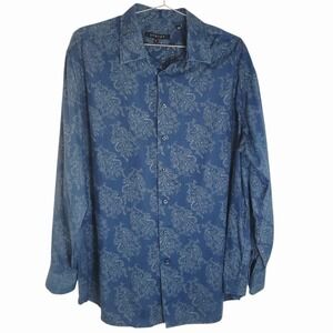 Synrgy Men's XL Button-Up Dress Shirt Blue Paisley Long Sleeve Collared‎ Casual